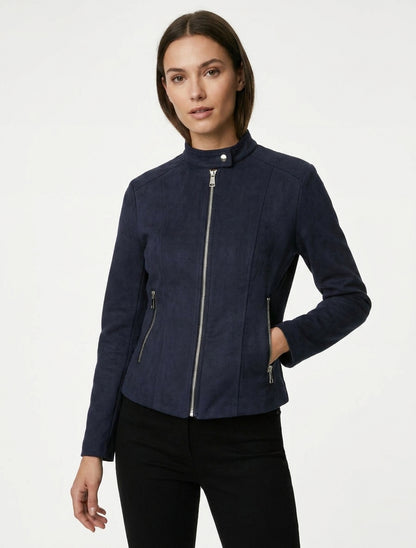 Veste cintrée en suédine zippée - Marine