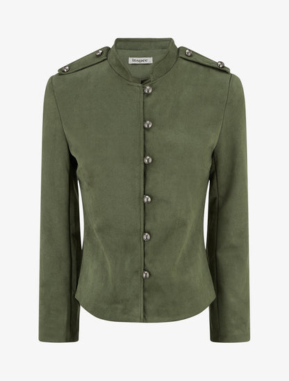 Veste en suédine boutonnée style officier - Kaki - 1