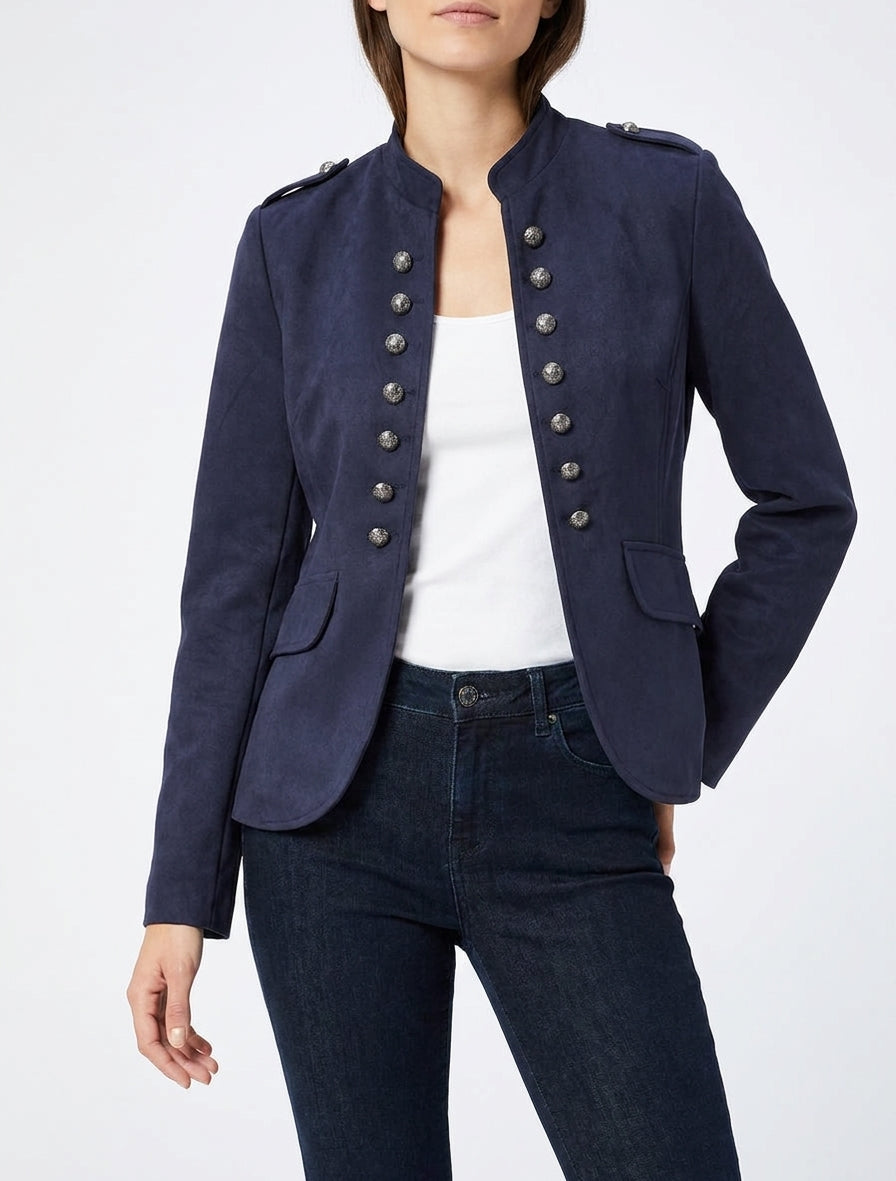 Veste suédine col montant officier - Marine