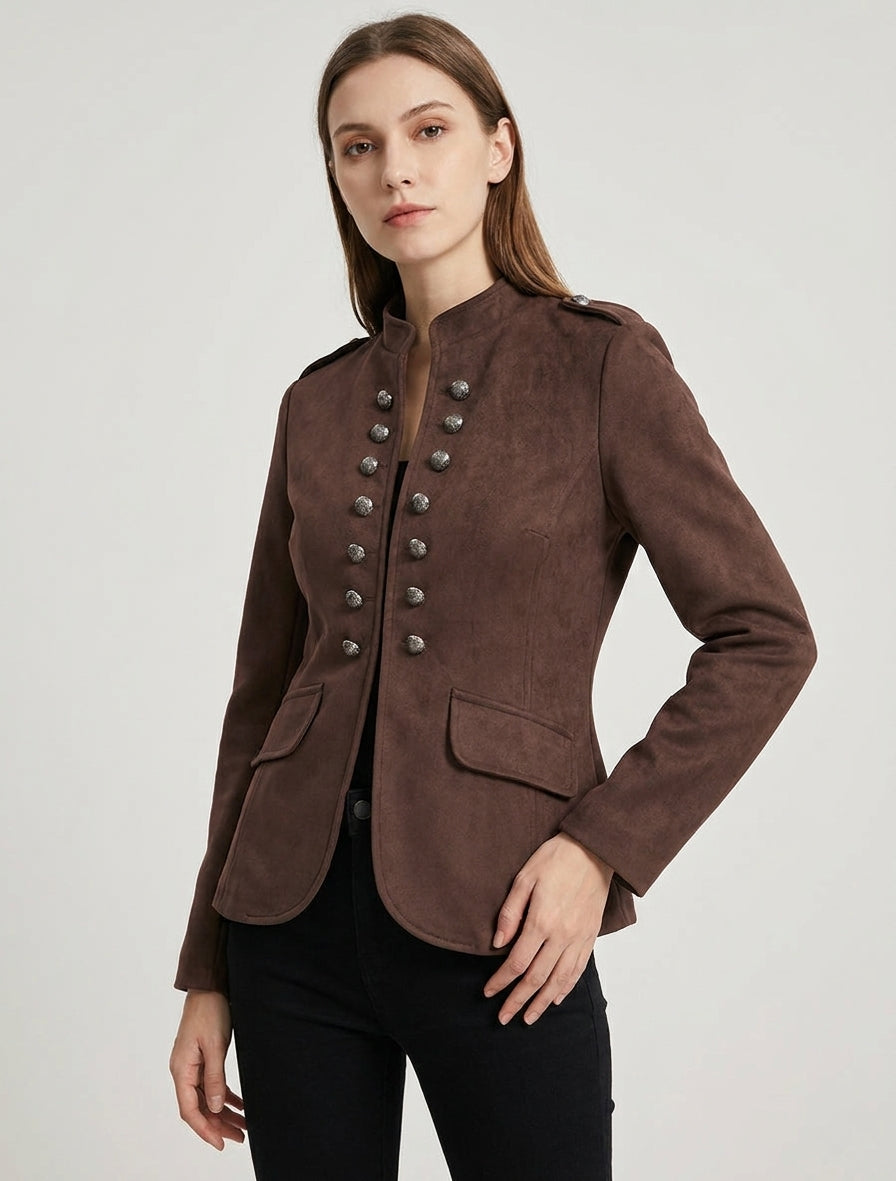 Veste suédine col montant - Marron