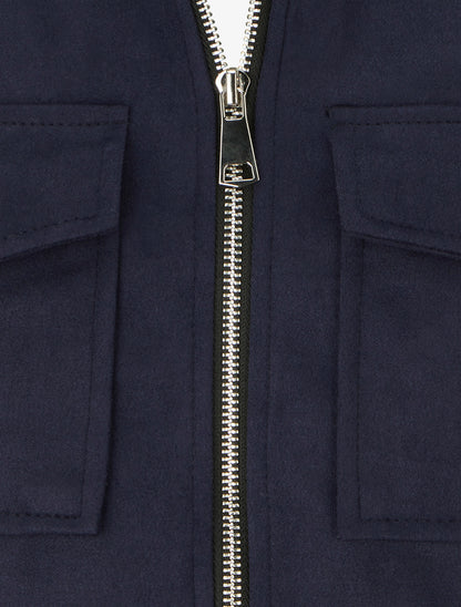 Veste en suédine zippée à poche à rabat - Marine - 3