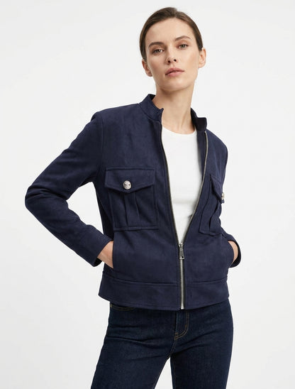 Veste en suédine col montant zippée - Marine