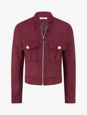Veste en suédine zippée à poche à rabat - Lie de vin - 1
