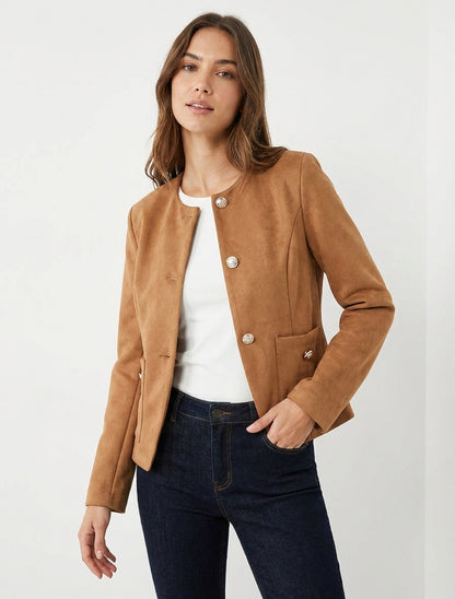 Veste suédine à épaulettes - Camel