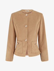 Veste en suédine boutonnée à col rond - Beige - 1