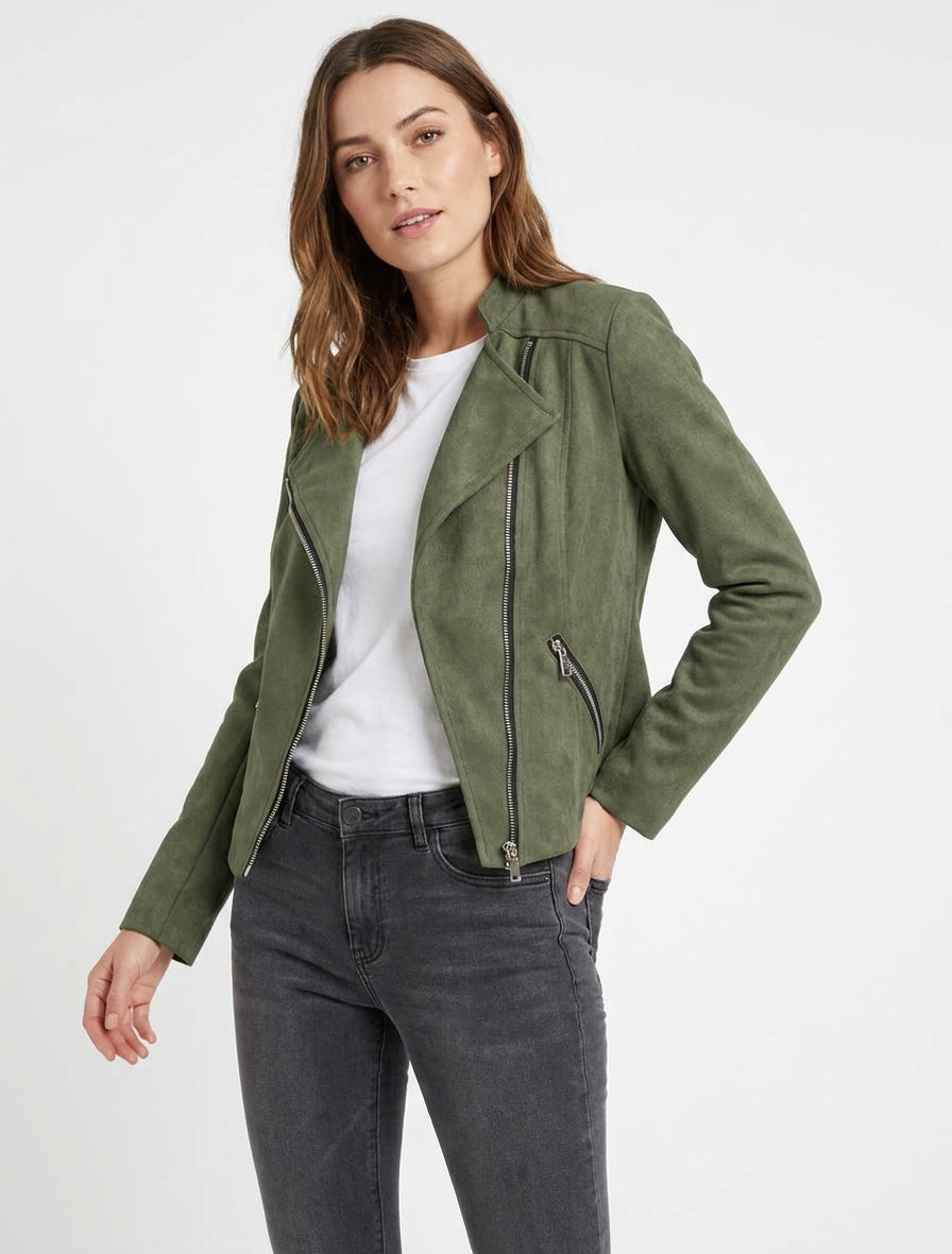 Veste perfecto suédine à épaulettes - Kaki