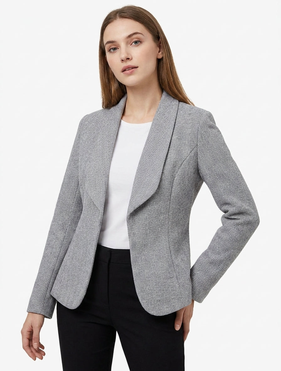 Blazer col châle motif chevron - Gris