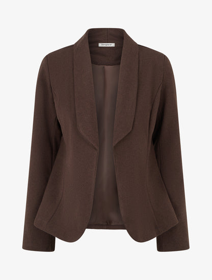 Blazer ouvert en feutrine motif chevron - Marron - 1