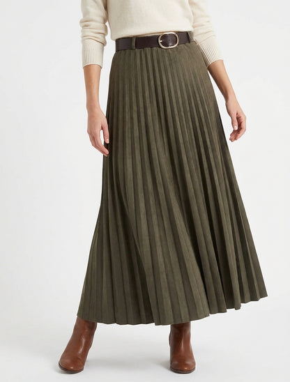 Jupe longue plissée taille haute - Kaki