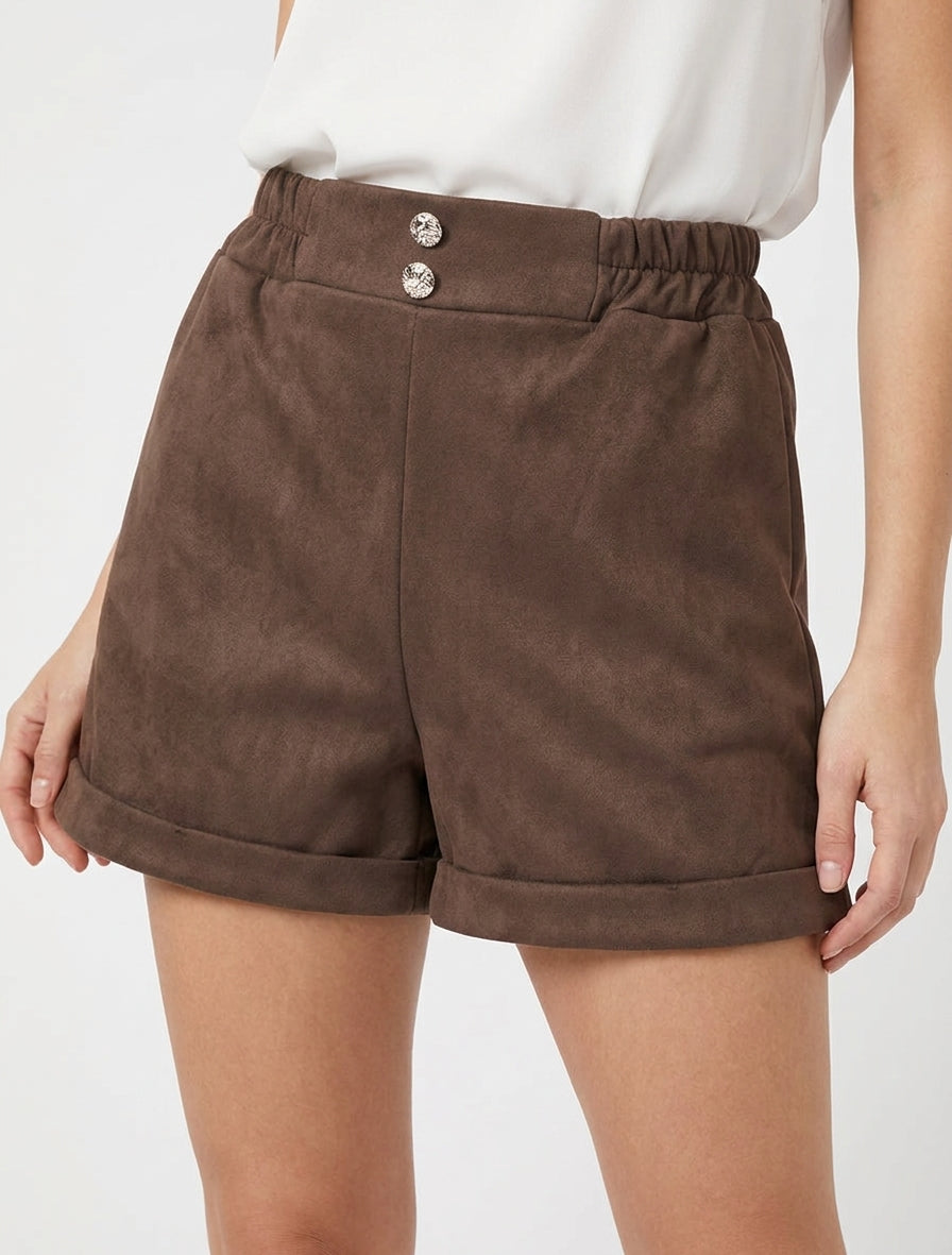 Short paperbag taille haute - Marron
