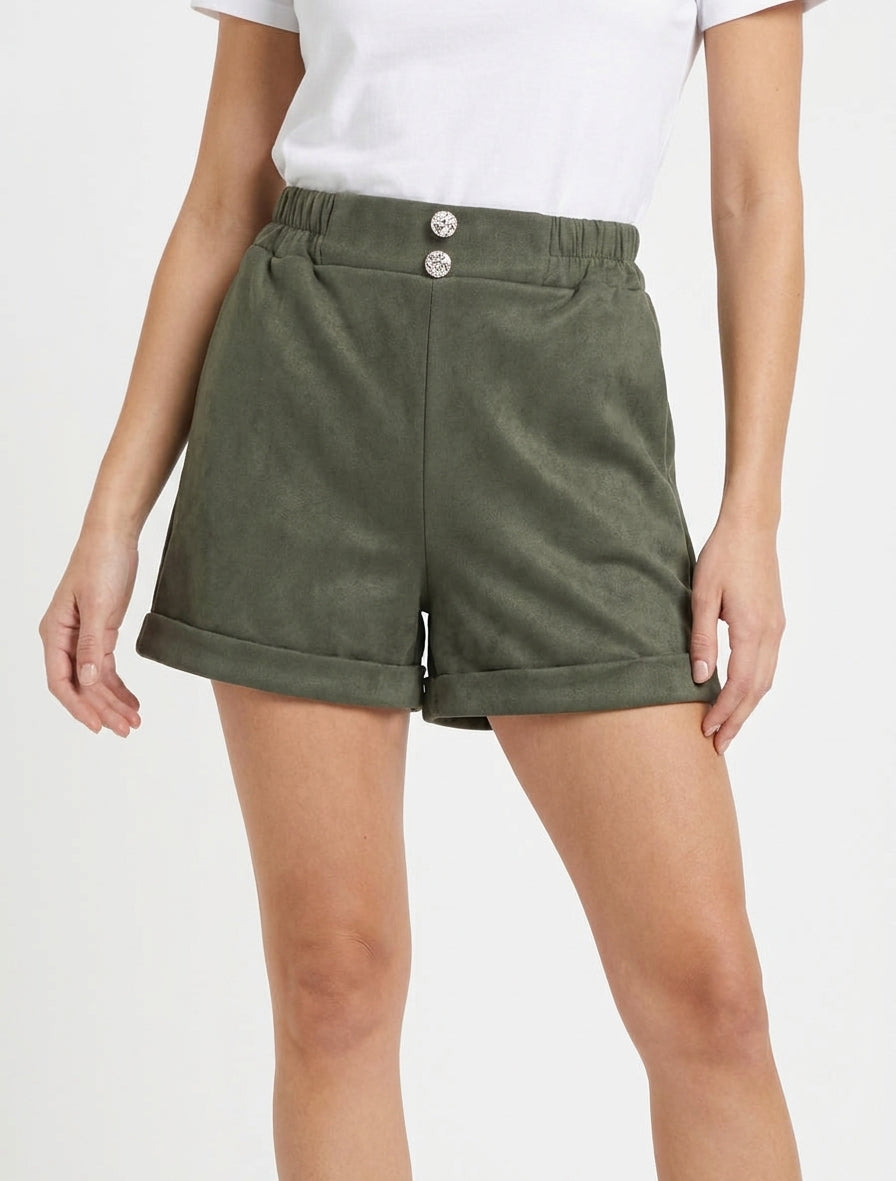 Short paperbag taille haute - Kaki