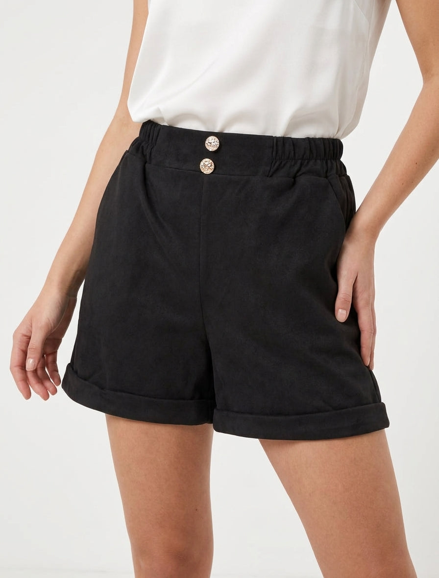 Short paperbag taille haute - Noir