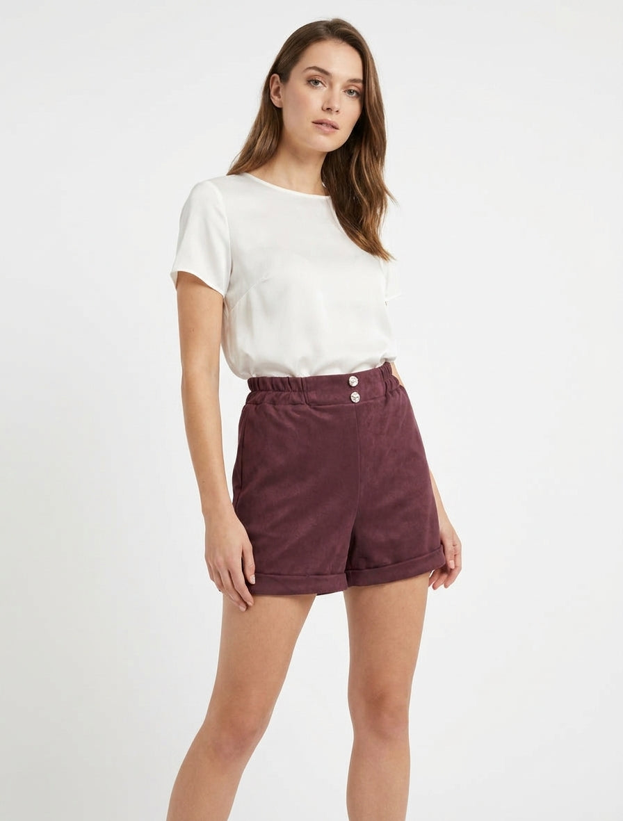 Short paperbag taille haute - Lie de vin