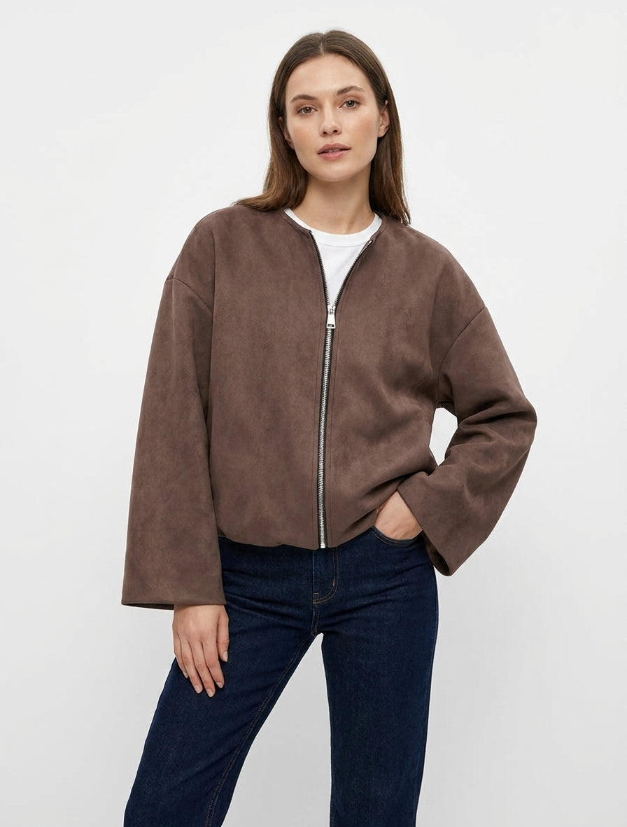 Veste bomber suédine bords élastiqués - Marron