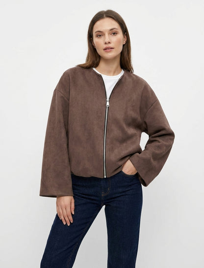 Veste bomber suédine bords élastiqués - Marron