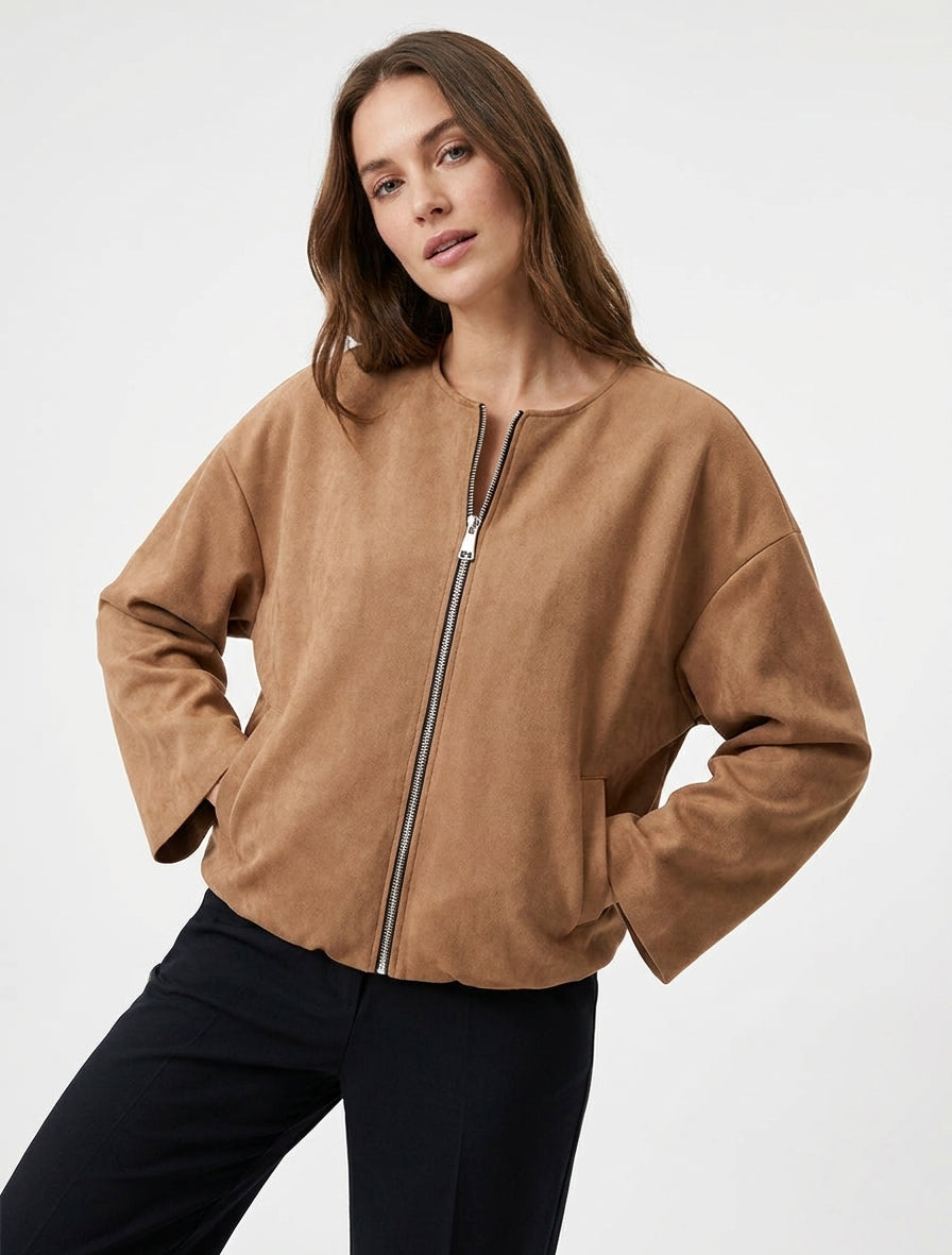 Veste bomber suédine bords élastiqués - Camel