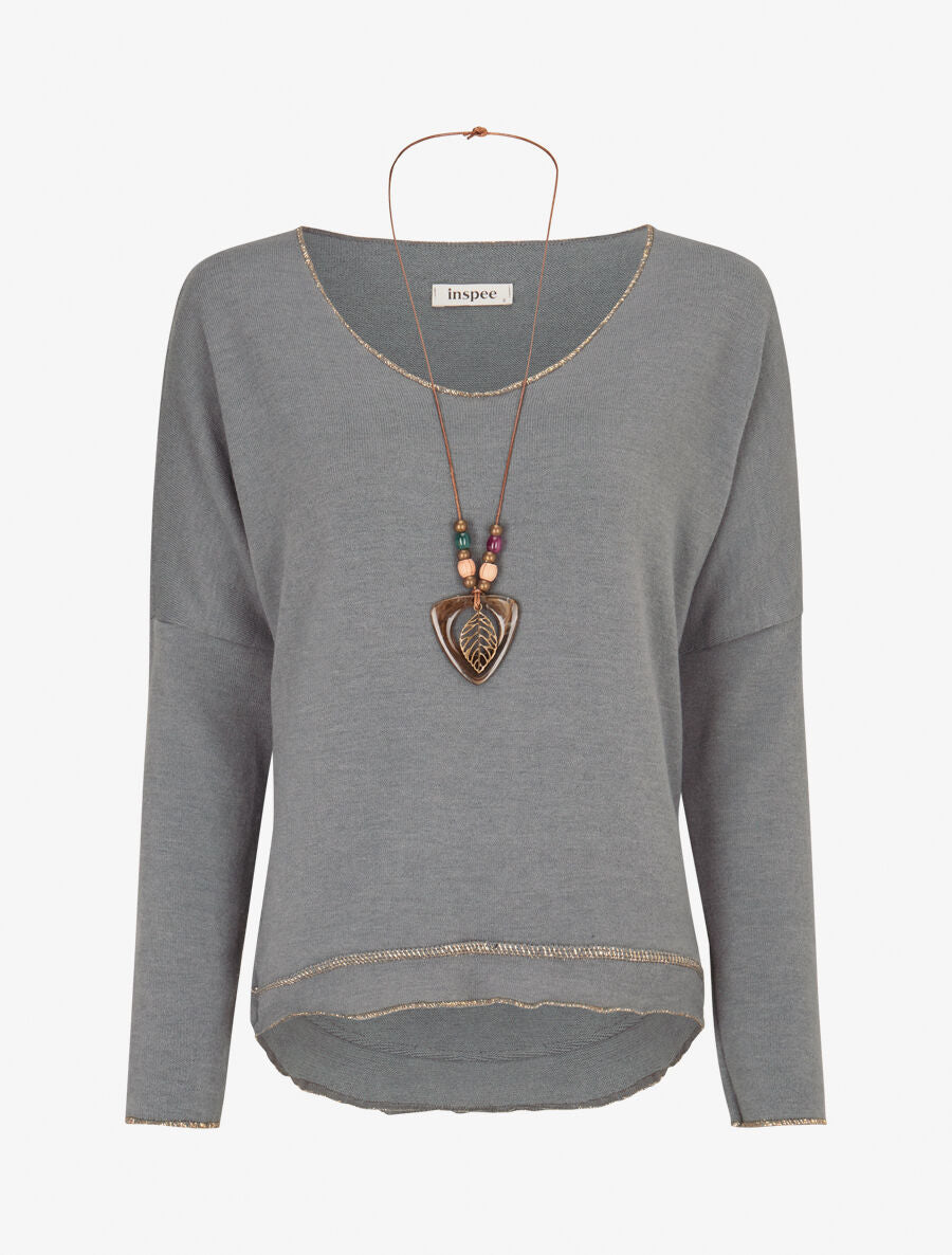 Pull fin à bords irisés - Gris foncé - 5