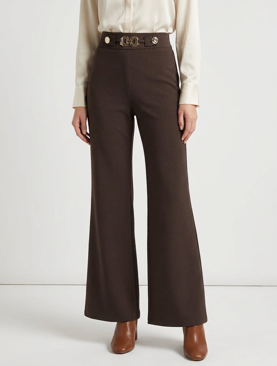 Pantalon fluide taille bijoux - Marron