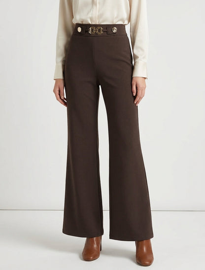 Pantalon fluide taille bijoux - Marron