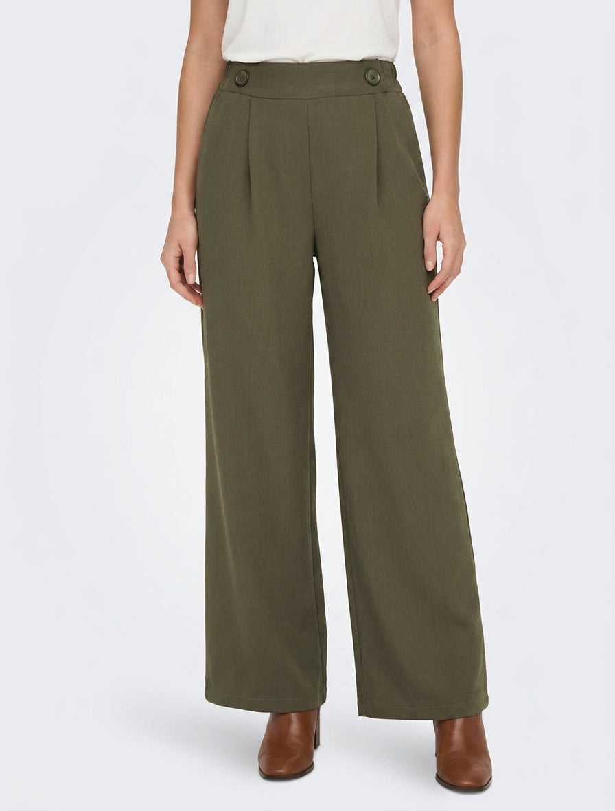 Pantalon coupe ample taille haute - Kaki
