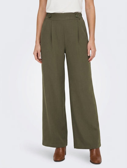 Pantalon coupe ample taille haute - Kaki