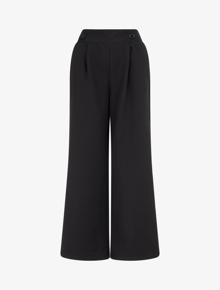Pantalon uni à taille élastiquée - Noir - 1