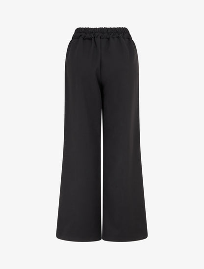 Pantalon uni à taille élastiquée - Noir - 2