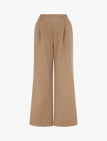 Pantalon uni à taille élastiquée - Camel - 1
