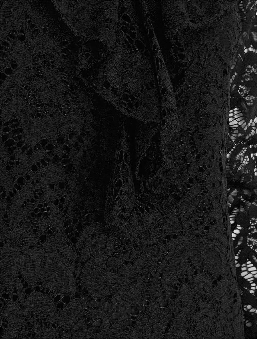 Top en dentelle à col V volanté - Noir - 3
