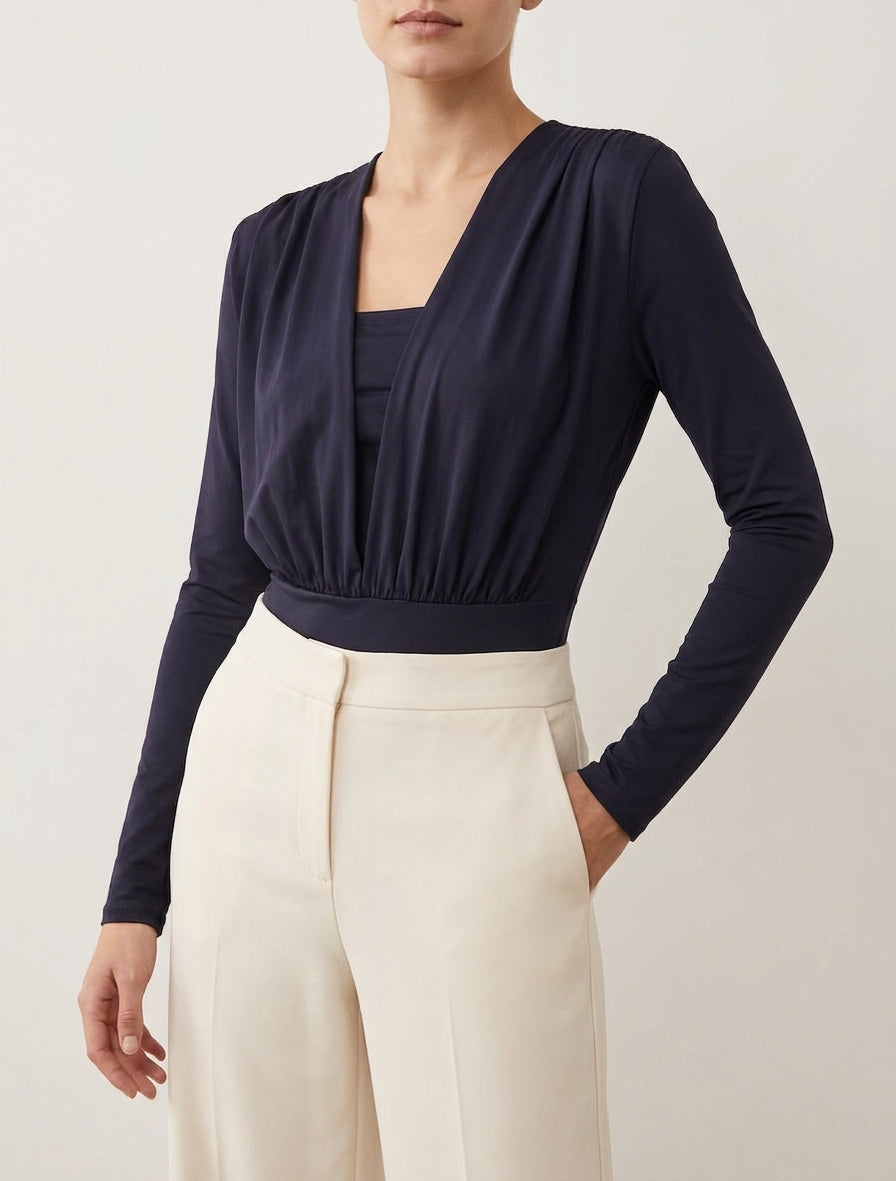 Body stretch col V drapé - Bleu nuit