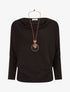 Pull côtelé avec sautoir - Noir - 4