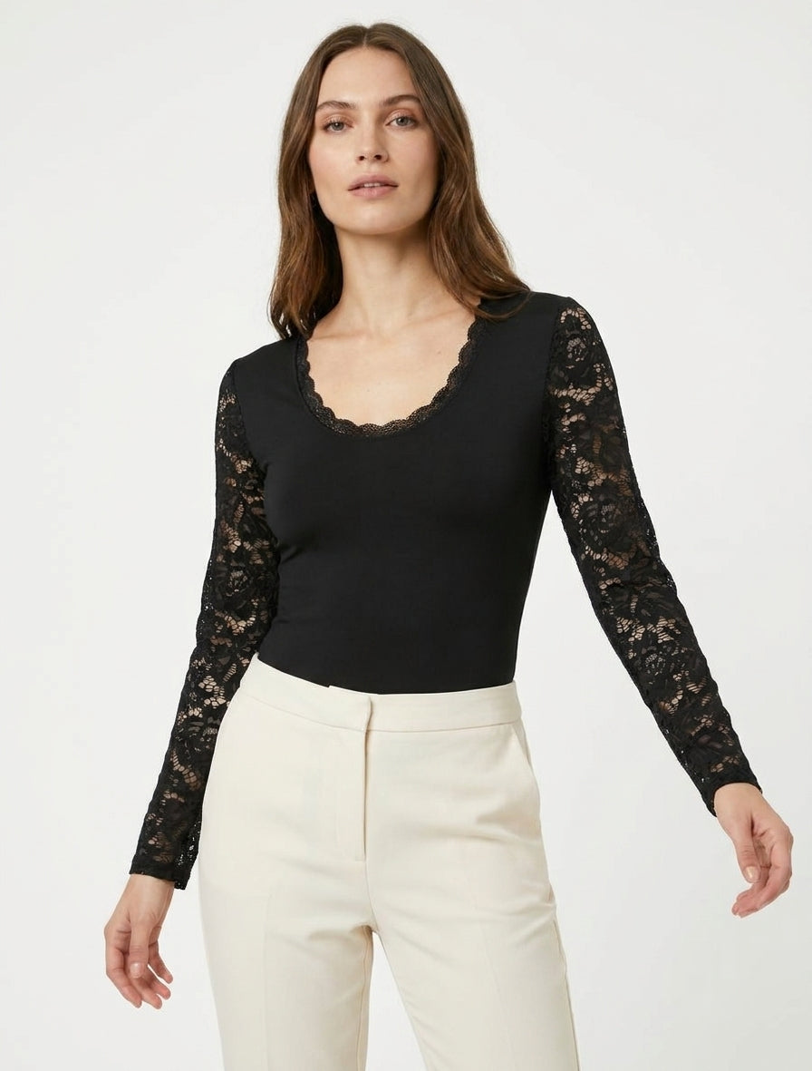 Body stretch en dentelle - Noir