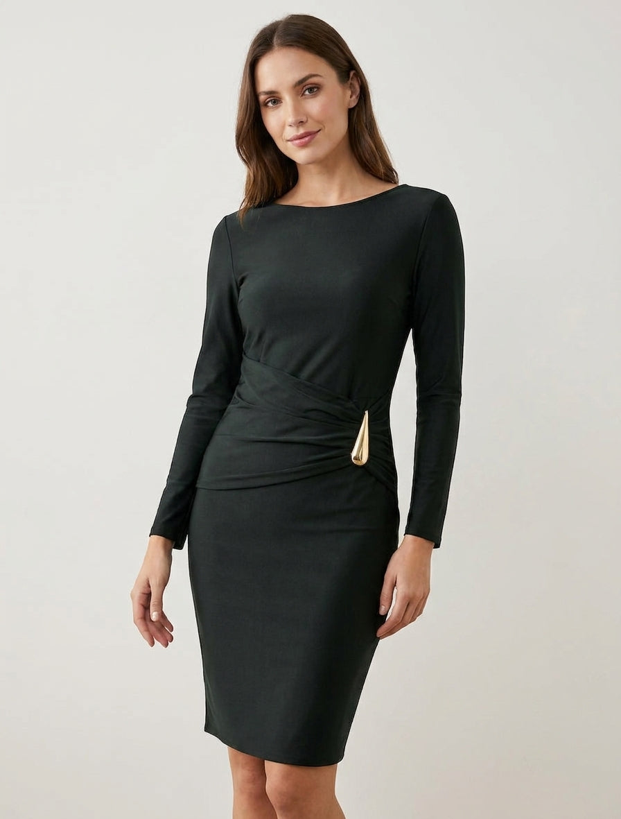 Robe mi-longue drapée à bijou - Noir