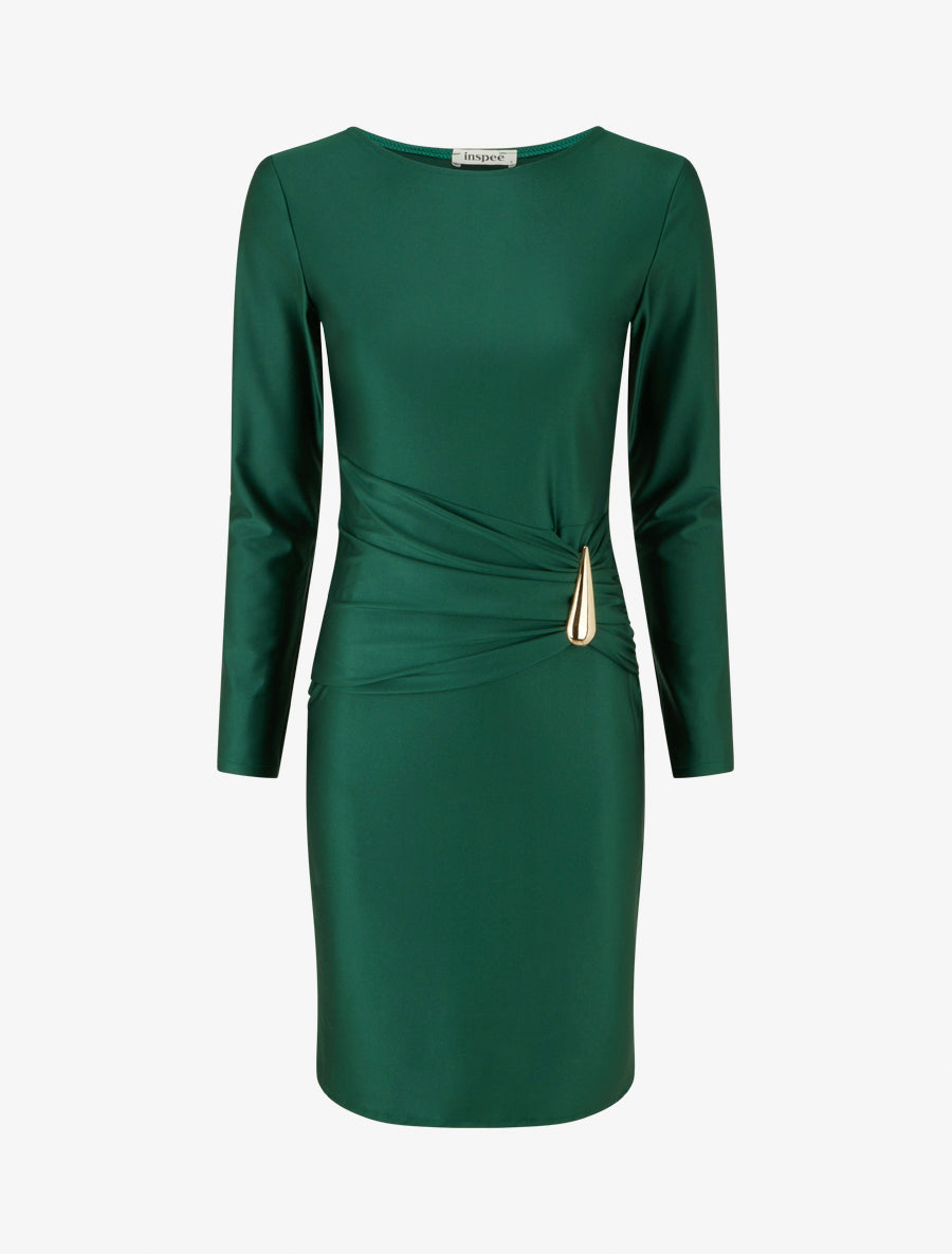 Robe mi-longue à bijou métal - Vert - 1