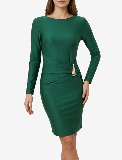 Robe mi-longue drapée à bijou - Vert