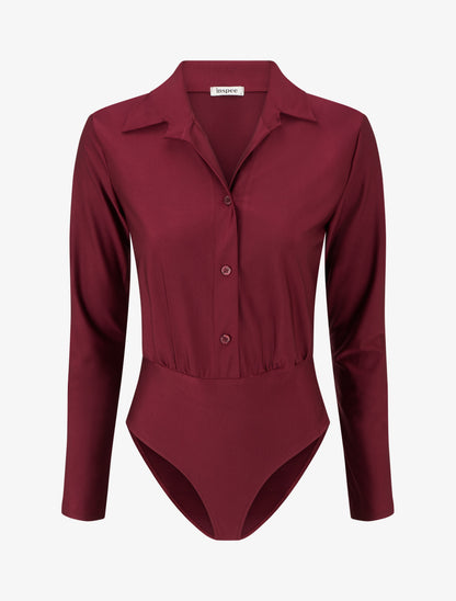 Body satiné style chemise - Lie de vin - 1