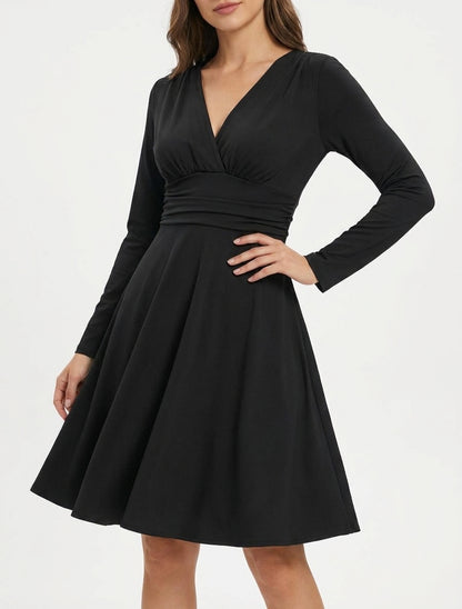 Robe patineuse col cache-cœur plissé - Noir