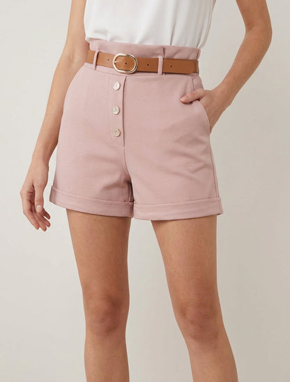 Short paperbag taille haute ceinturé - Vieux rose