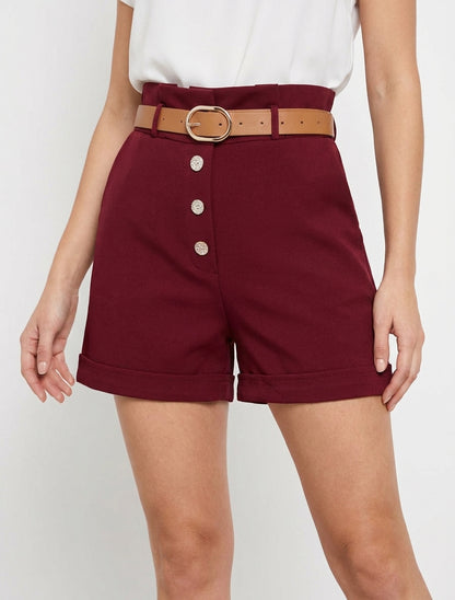 Short paperbag taille haute avec ceinture - Bordeaux