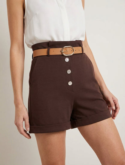 Short paperbag taille haute ceinturée - Marron