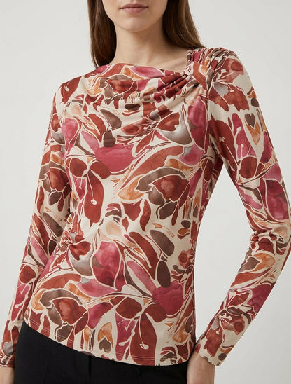 Top floral encolure bateau - Bordeaux