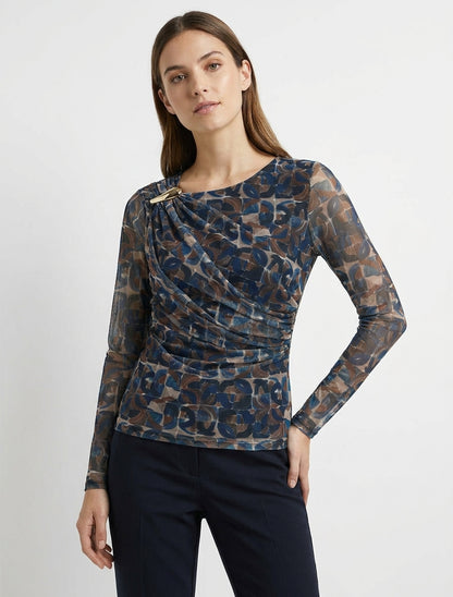 Top en tulle à manches longues transparentes - Marine