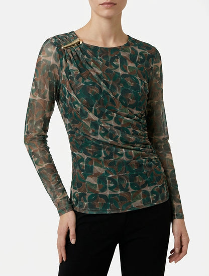 Top en tulle à manches transparentes - Vert sapin