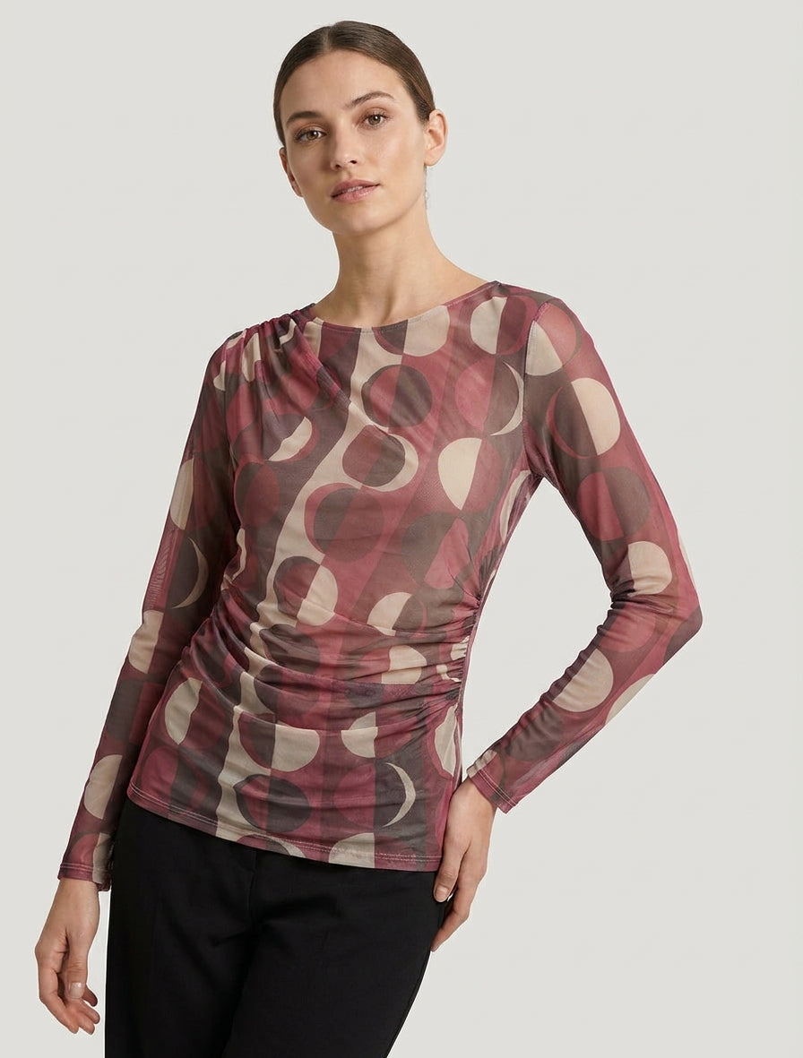 Top tulle manches transparentes - Bordeaux