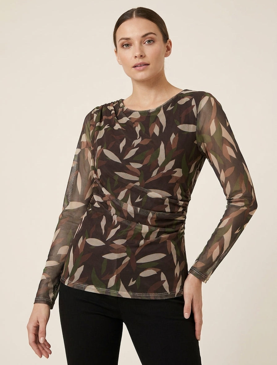 Top en tulle à manches transparentes - Marron