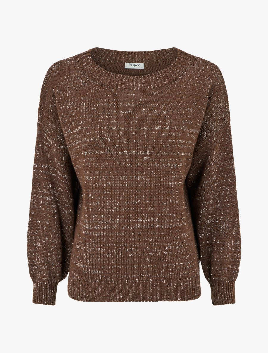 Pull ample en maille irisée à col rond - Marron - 1