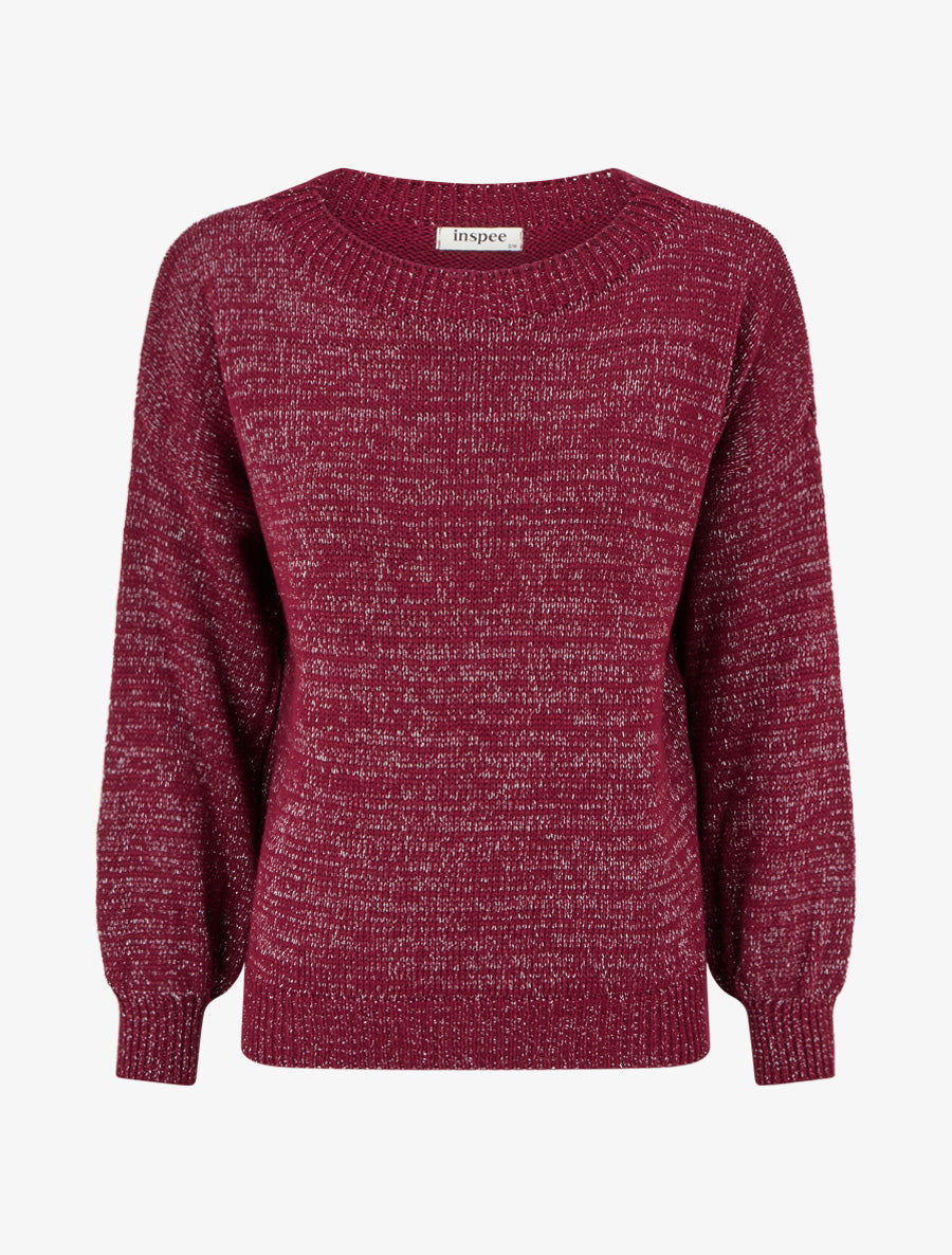 Pull ample en maille irisée à col rond - Lie de vin - 1