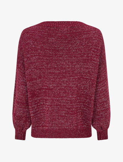 Pull ample en maille irisée à col rond - Lie de vin - 2