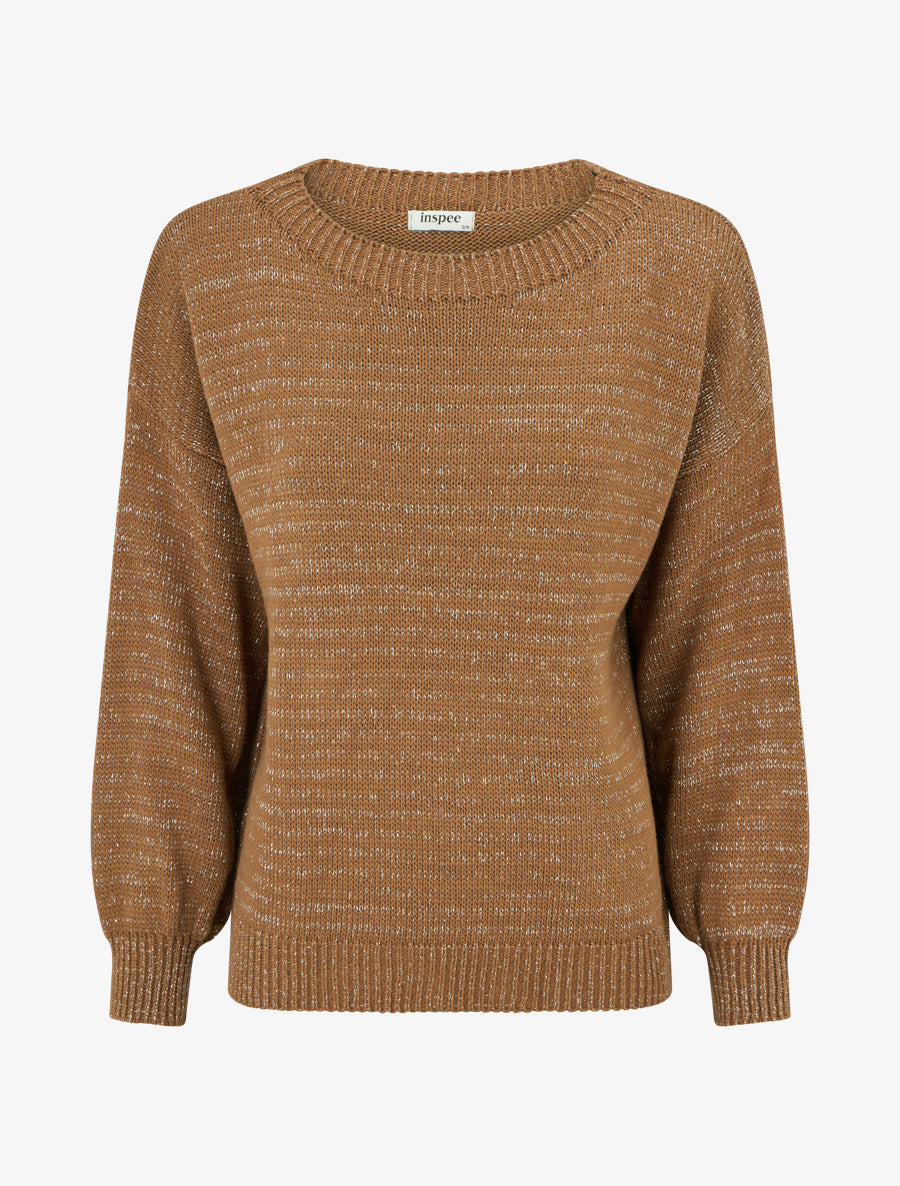 Pull ample en maille irisée à col rond - Camel - 1