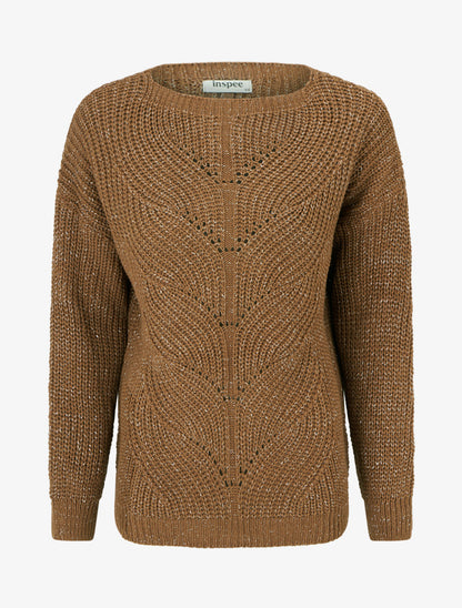 Pull droit en maille irisée à col bateau - Camel - 1
